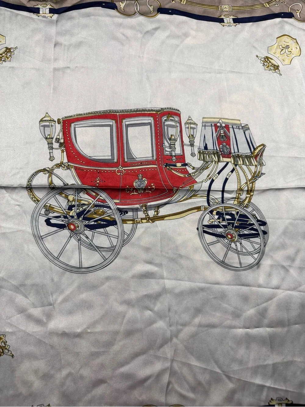 Classic Red & White Carriage Print Silk Scarf